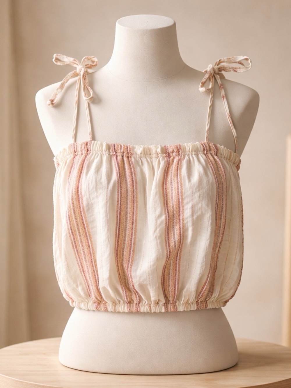 Elan Striped Tie-Shoulder Crop Top